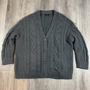 QUINCE Women's Oversized Cable Knit Charcoal Grey Button Cardigan Sweater Sz S